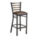 A Lancaster Table & Seating distressed copper finish metal ladder back bar stool with dark brown vinyl padded seat.