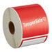 A roll of 250 customizable red TamperSafe paper labels with white background.