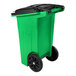 A lime green Toter trash cart with black lid and wheels.