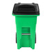 A lime green Toter rectangular rollout trash can with black lid and wheels.