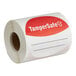 A roll of white paper with red TamperSafe labels.