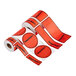 A roll of TamperSafe red plastic labels with black and orange writing on a white background.