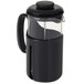 An OXO black coffee maker with a plastic lid.