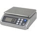 A San Jamar water resistant digital portion scale with a grey finish on a counter.
