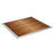 A Palmer Snyder portable dance floor with wooden American plank vinyl and silver trim.