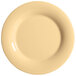 A white melamine plate with a wide yellow rim.