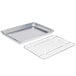 Choice Quarter Size 19 Gauge 9 1/2" x 13" Wire in Rim Aluminum Sheet Pan with Footed Cooling Rack Main Thumbnail 3