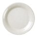 A close-up of a Thunder Group San Marino white melamine plate with speckled specks.