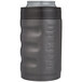 A black Grizzly stainless steel can cooler with a textured charcoal grip and grey lid.
