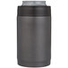 A Grizzly stainless steel can cooler with a black textured grip and lid.