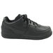 A black leather men's Genuine Grip Sport Classic non slip shoe with laces.