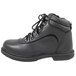 A black leather Genuine Grip steel toe boot with a zipper.