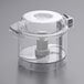 A clear plastic bowl with a white handle for an AvaMix food processor.
