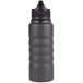 A Grizzly stainless steel water bottle with a black textured grip and cap.