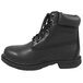 A black leather Genuine Grip steel toe boot with laces and a zipper.