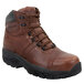 A brown leather SR Max hiker boot with black soles and laces.