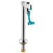 A chrome Regency deck mount glass filler faucet with blue handles.