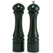 Two green Chef Specialties pepper mills with black handles.