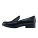 A pair of black Shoes For Crews women's dress shoes with a rubber sole and pointed toe.