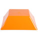 An orange rectangular melamine bowl with a yellow and white sunset on it.