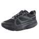 A black Shoes For Crews women's athletic shoe with a mesh upper.
