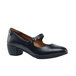A black leather Shoes For Crews Vita women's Mary Jane shoe with a buckle.