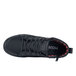 A black Mozo athletic shoe with red and black stripes on the sole.