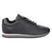 A pair of black Shoes For Crews women's athletic shoes with a white sole.