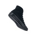 A close-up of a black Shoes For Crews Pembroke canvas shoe with a sole.