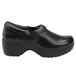 A pair of black leather SR Max non-slip clogs with a rubber sole.