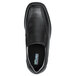 A close-up of a black SR Max men's slip-on dress shoe.