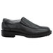 A black leather SR Max men's slip on dress shoe with a thin rubber sole.