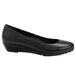 A black leather wedge heeled SR Max non-slip pump dress shoe for women.