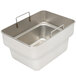 A stainless steel APW Wyott countertop deep fryer container with handles.