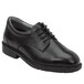 A black leather men's Oxford dress shoe with laces.