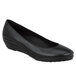 A black leather SR Max women's pump dress shoe with a wedge sole.