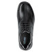 A close-up of a black SR Max oxford dress shoe with laces.