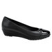 A black leather SR Max women's pump with a shiny toe and buckle.