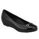 A black women's SR Max Isabella non-slip pump dress shoe with a shiny toe.
