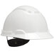 A 3M white hard hat with a strap.