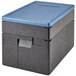 A black plastic Cambro GoBox extender with a blue lid.