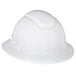 A white 3M hard hat with a logo on it.
