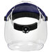 3M blue thermoplastic ratchet headgear with clear face shield and black strap.