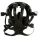 A black 3M full facepiece respirator with green straps.