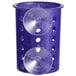 A purple plastic flatware cylinder with perforations and suction cups.