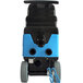 A black and blue Mytee Speedster carpet extractor with wheels.