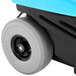 A blue and black Mytee Speedster carpet extractor with wheels.