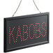 A black rectangular LED sign that says "kabobs" in red.