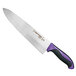 A Dexter-Russell chef knife with a purple handle.