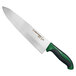 A Dexter-Russell chef knife with a green handle.